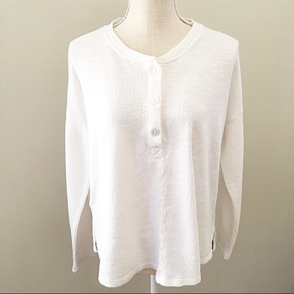 Lou & Grey Henley super soft loose knit cotton viscose long sleeve sz M